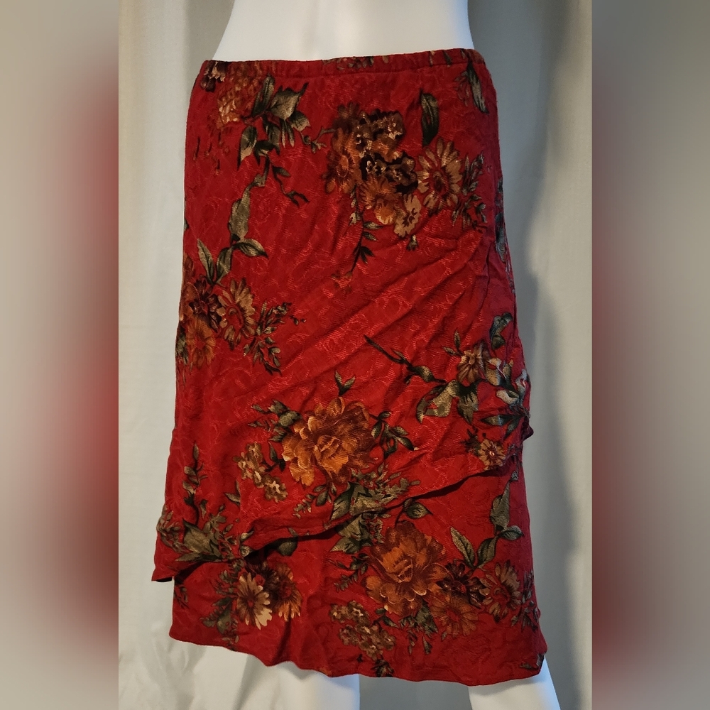 K Studio Red Floral Layered Assymetrical knee-length Skirt Size 14